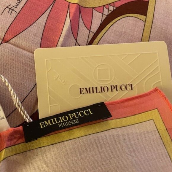 NWT Emilio Pucci Pink & Coral Psychedelic Print Cotton Pocket Square Scarf - Picture 2 of 4
